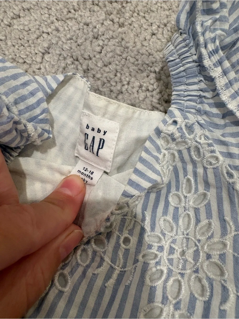 BabyGAP Blue & White Striped Eyelet Baby Dress with Bloomer 18 mo